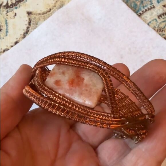 Handcrafted Copper Wire Wrapped Sunstone Bracelet Boho Artisan Bracelet - Picture 3 of 7